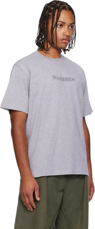 Jw Anderson Grey Crewneck T-shirt With Logo Embroidery On The Front In Gray