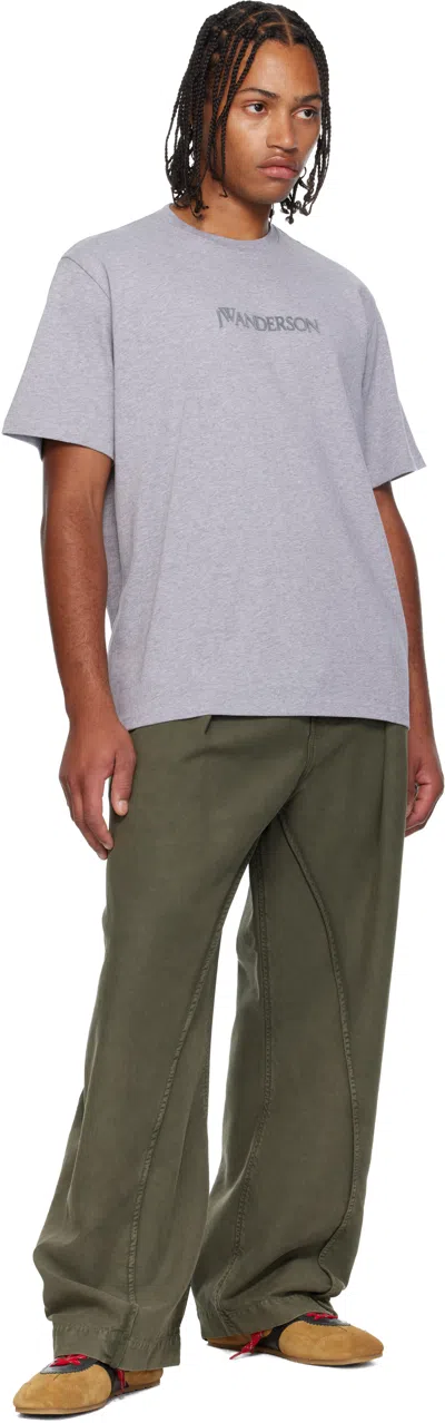 Jw Anderson Grey Crewneck T-shirt With Logo Embroidery On The Front In Gray