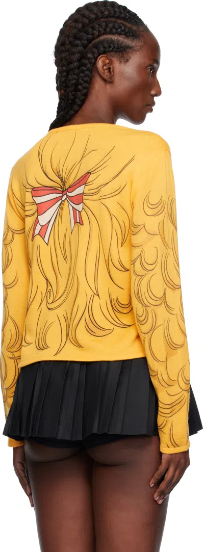 Pushbutton Yellow Crying Girl Fitted Knit Sweater In Yellow