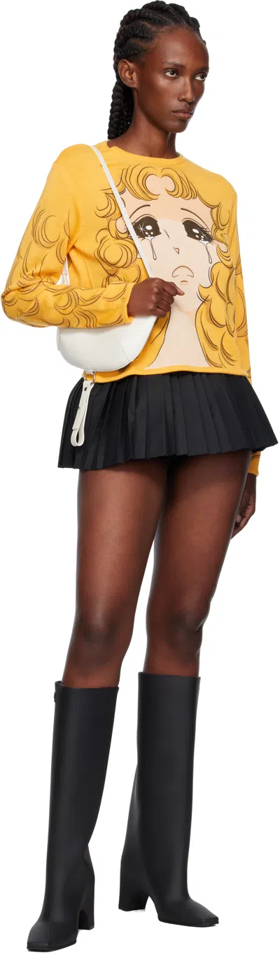 Pushbutton Yellow Crying Girl Fitted Knit Sweater In Yellow