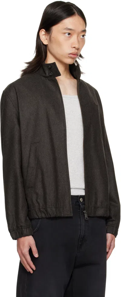 Lacoste Brown Wool Harrington Jacket In Brown