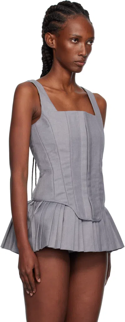 Pushbutton Gray Sleeveless Bustier Top In Gray