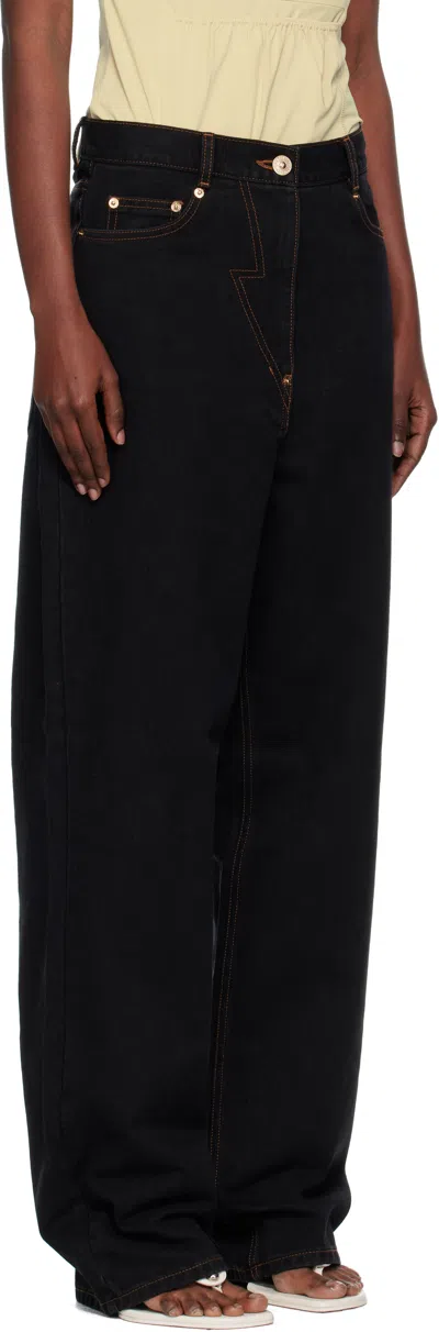 Pushbutton Black Straight Jeans In Black