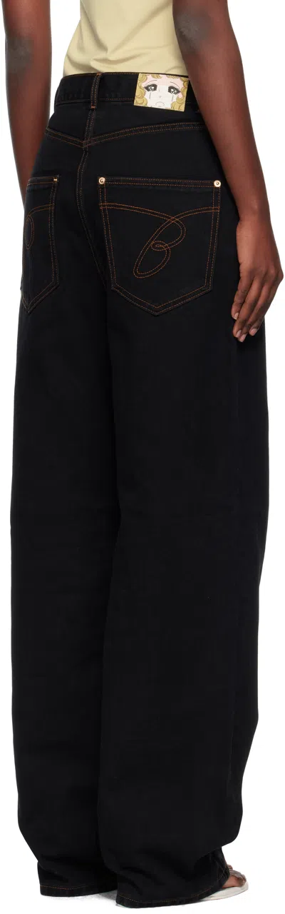 Pushbutton Black Straight Jeans In Black