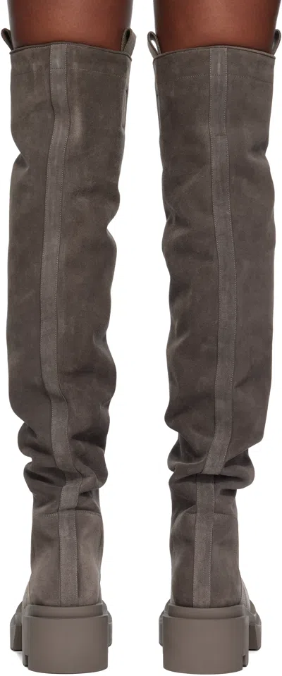 Rick Owens Gray Concordians Wader Bogun Tall Boots In Brown