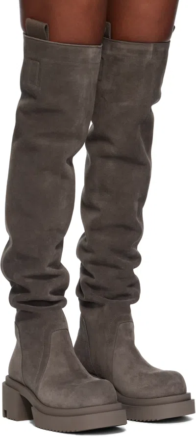 Rick Owens Gray Concordians Wader Bogun Tall Boots In Brown