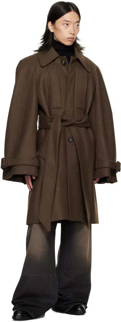 Egonlab Long Raglan Coat In Brown