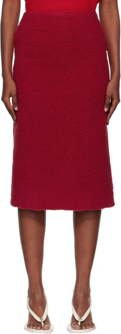 Pushbutton Red Fleece Combi H-line Midi Skirt In Red