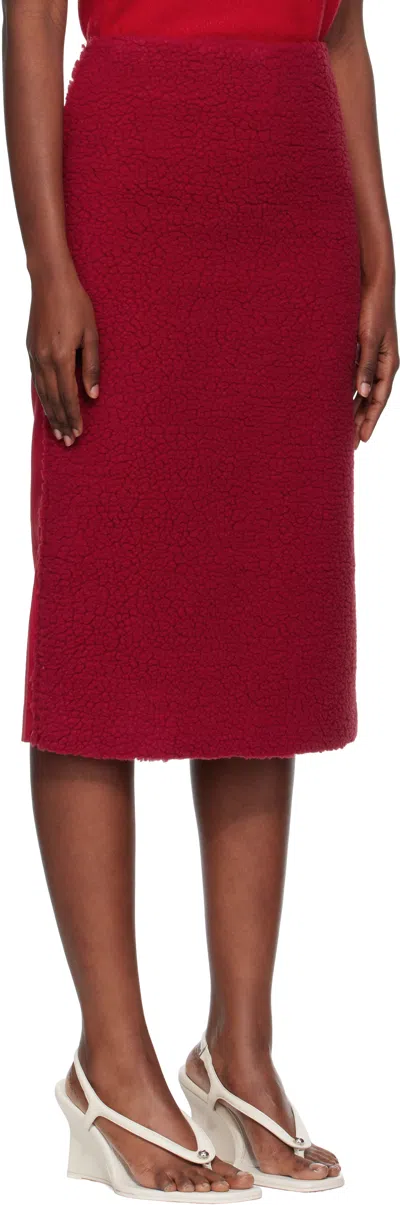 Pushbutton Red Fleece Combi H-line Midi Skirt In Red