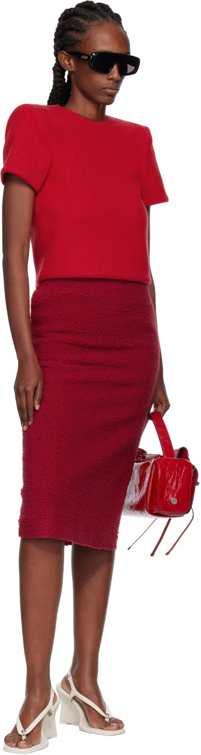Pushbutton Red Fleece Combi H-line Midi Skirt In Red