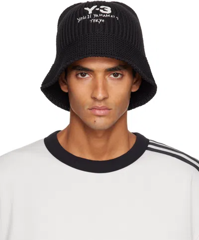 Y-3 Black Heritage Knit Bucket Hat In Brown