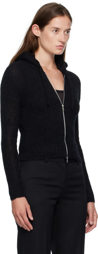 Our Legacy Hooded Zip-up Knit Sweater With Ribbed Details In Black