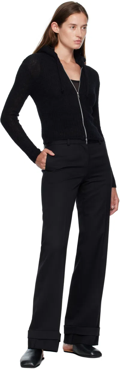 Our Legacy Hooded Zip-up Knit Sweater With Ribbed Details In Black