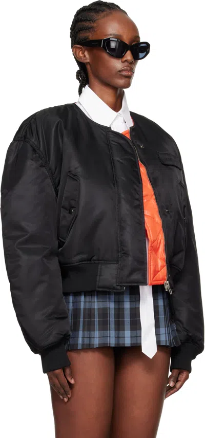 Pushbutton Black Logo Patch Padded Bomber Jacket In Black