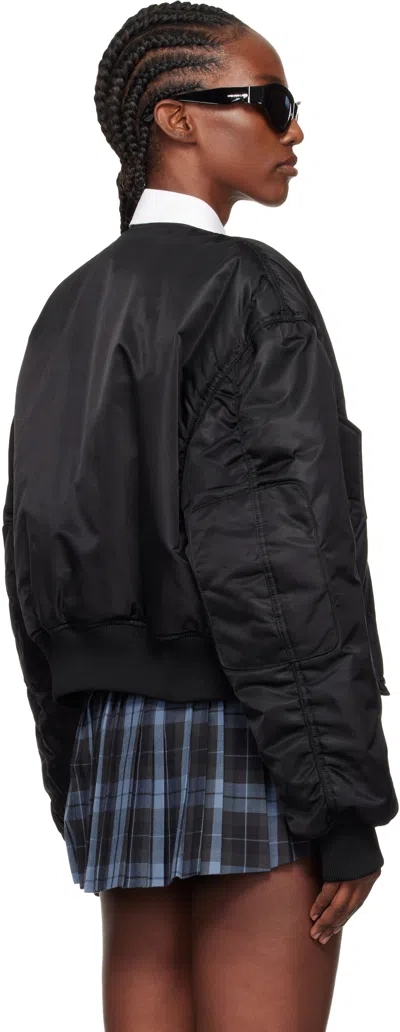 Pushbutton Black Logo Patch Padded Bomber Jacket In Black