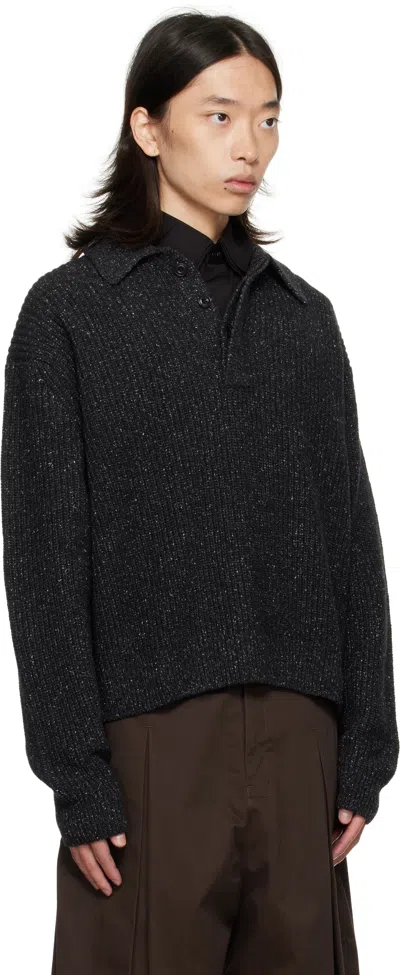 Sage Nation Gray Knit Polo In Black
