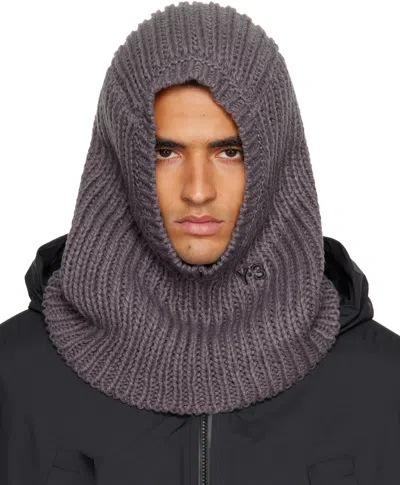 Y-3 Gray Knitted Hood Balaclava In Brown