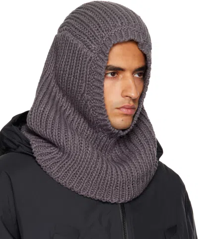 Y-3 Gray Knitted Hood Balaclava In Brown