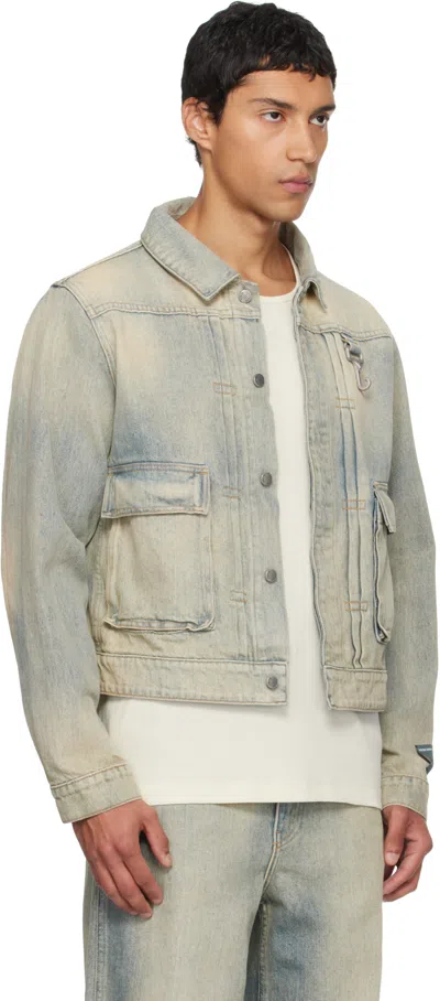 Reese Cooper Blue Concealed Button Denim Trucker Jacket In Gray
