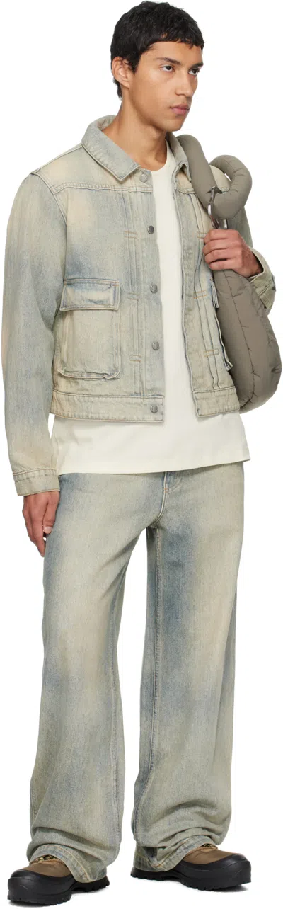 Reese Cooper Blue Concealed Button Denim Trucker Jacket In Gray