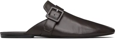 Dries Van Noten Black Leather Loafers In Brown