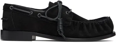 Dries Van Noten Black Suede Boat Shoes In Black