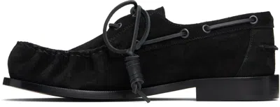 Dries Van Noten Black Suede Boat Shoes In Black