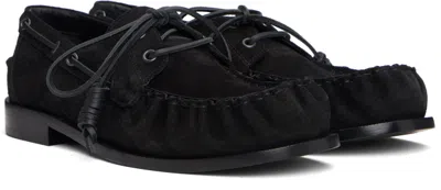 Dries Van Noten Black Suede Boat Shoes In Black