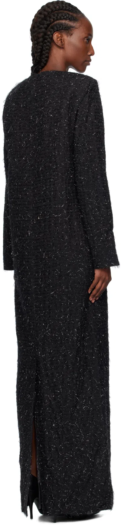 Pushbutton Black Metallic Thread Maxi Dress In Black