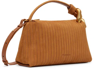 Jw Anderson Jwa Corner Small Chain-embellished Ribbed Nubuck Shoulder Bag In Brown