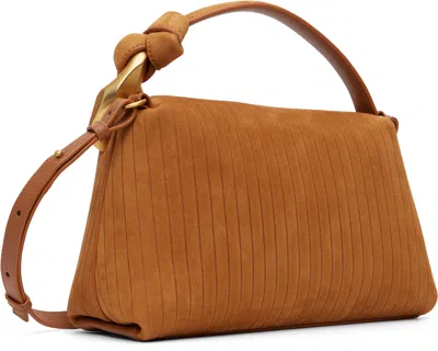 Jw Anderson Jwa Corner Small Chain-embellished Ribbed Nubuck Shoulder Bag In Brown