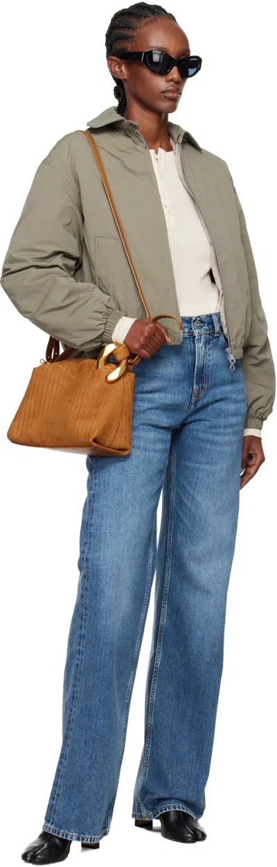 Jw Anderson Jwa Corner Small Chain-embellished Ribbed Nubuck Shoulder Bag In Brown