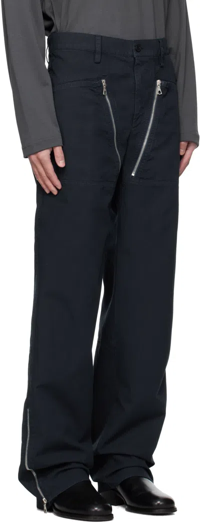 Dries Van Noten Straight Leg Trousers Double Zipper Detail In Black