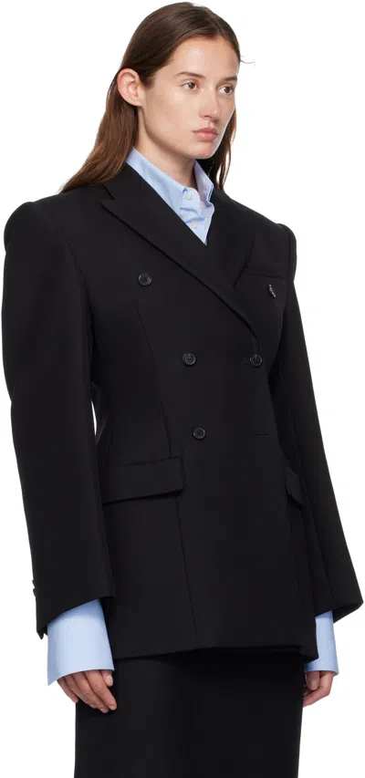 Wardrobe.nyc Double-breasted Sculpted Blazer With Satin Details In Black