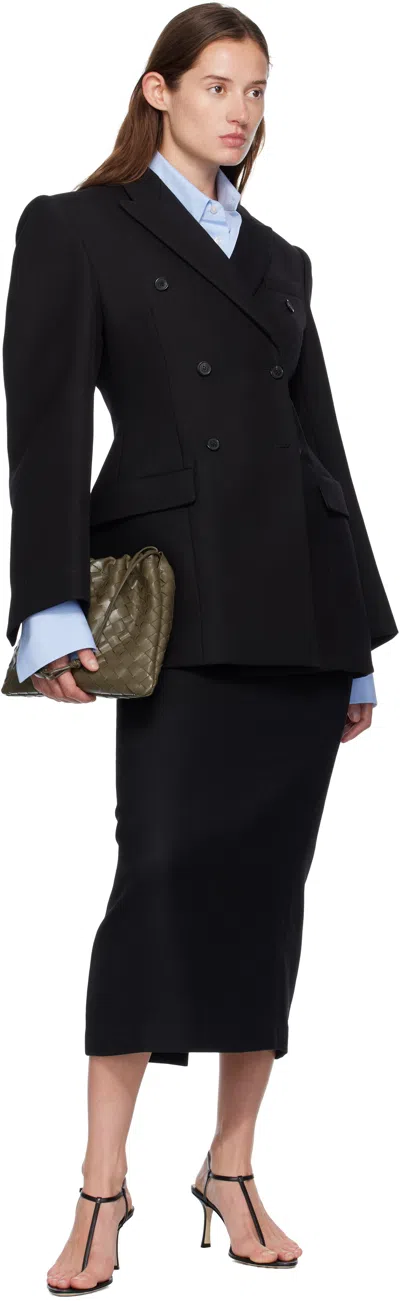 Wardrobe.nyc Double-breasted Sculpted Blazer With Satin Details In Black