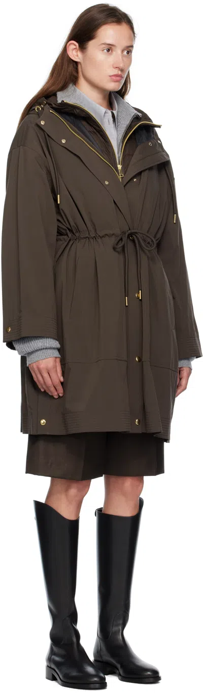 Moncler Brown Sainbel Long Down Parka In Green