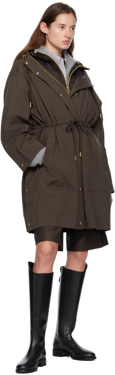 Moncler Brown Sainbel Long Down Parka In Green