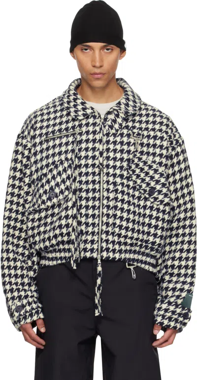 Reese Cooper Navy & White Houndstooth Storm Flap Jacket In Black