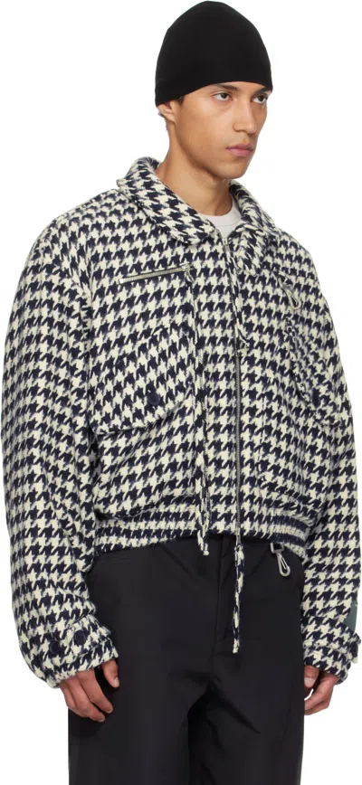 Reese Cooper Navy & White Houndstooth Storm Flap Jacket In Black