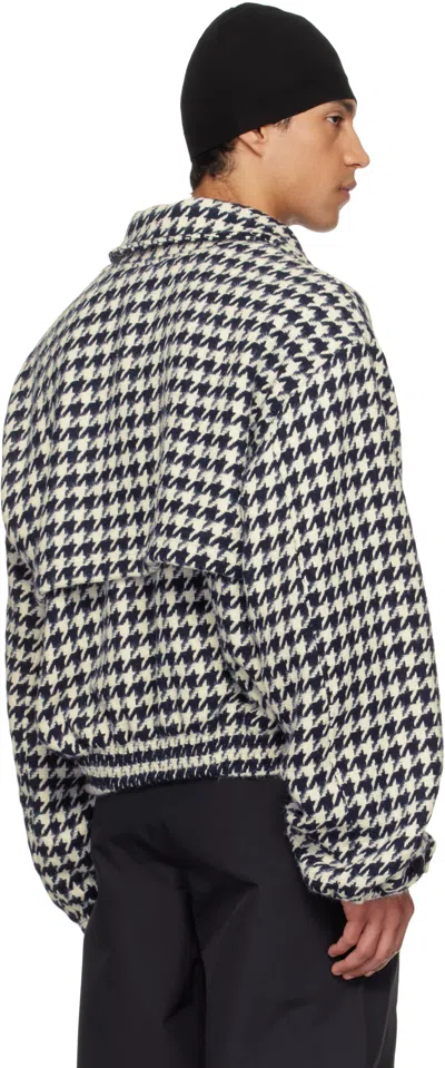 Reese Cooper Navy & White Houndstooth Storm Flap Jacket In Black