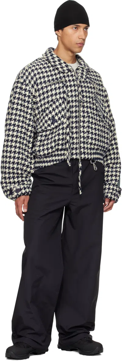Reese Cooper Navy & White Houndstooth Storm Flap Jacket In Black