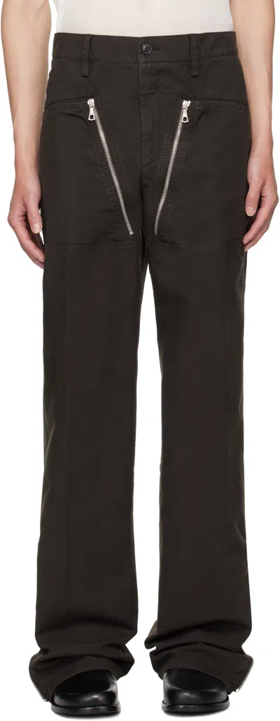 Dries Van Noten Brown Cotton Canvas Straight-leg Trousers In Black
