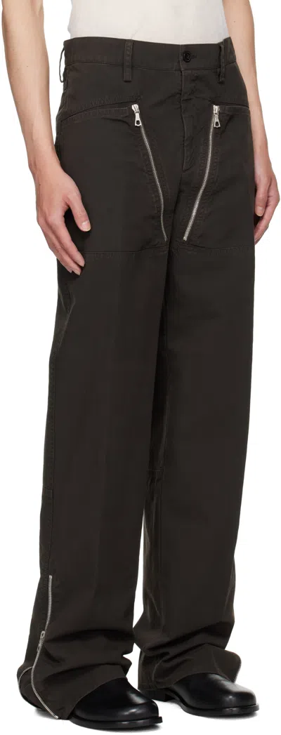 Dries Van Noten Brown Cotton Canvas Straight-leg Trousers In Black