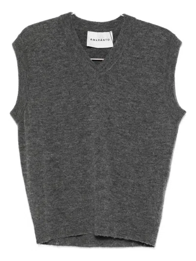 Amaranto Sleeveless V-neck Sweater In Heathered Gray In Gray