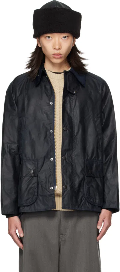 Barbour Navy Bedale Waxed Jacket In Black