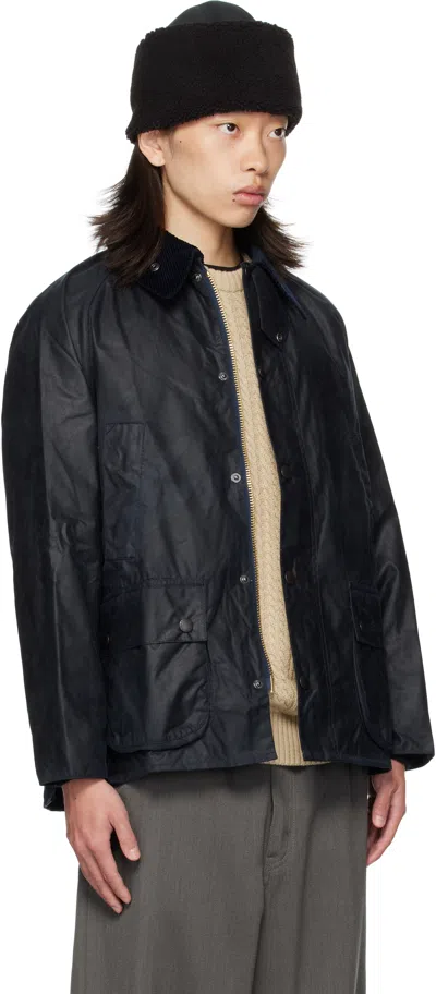 Barbour Navy Bedale Waxed Jacket In Black