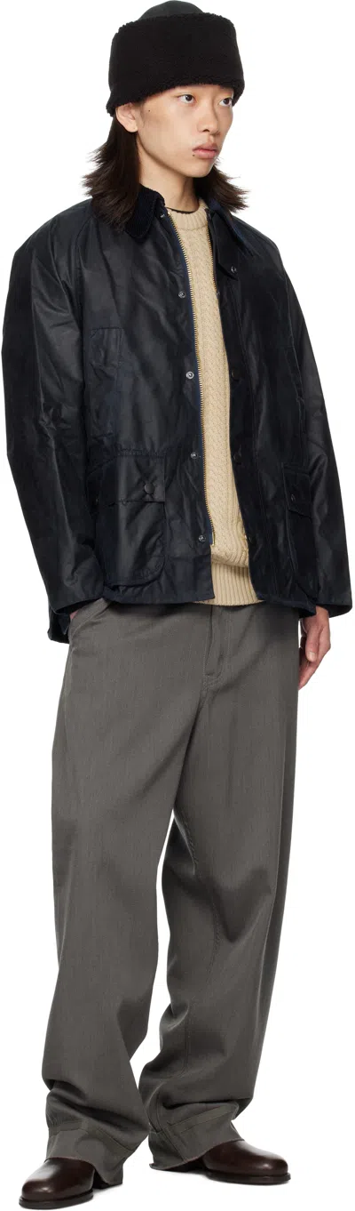 Barbour Navy Bedale Waxed Jacket In Black