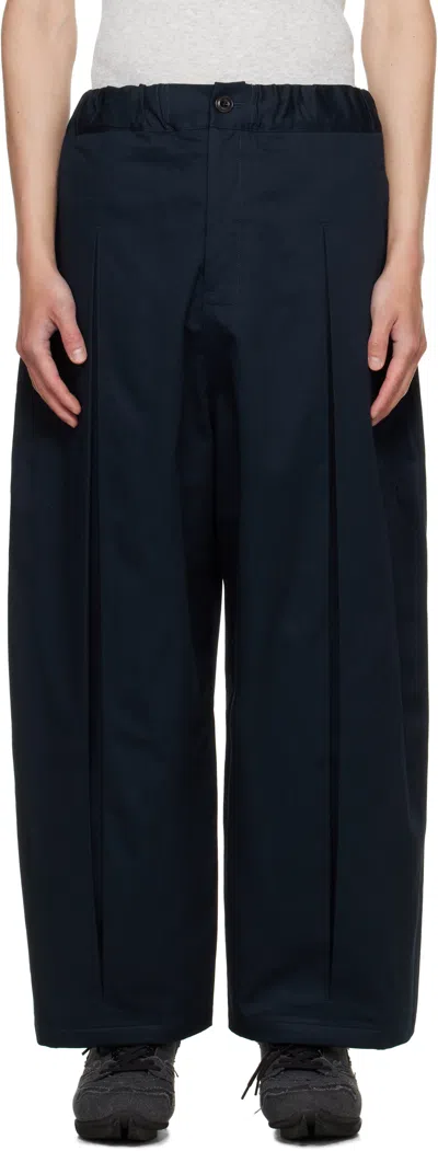 Sage Nation Navy Box Pleat Trousers In Multi