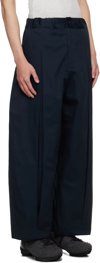Sage Nation Navy Box Pleat Trousers In Multi