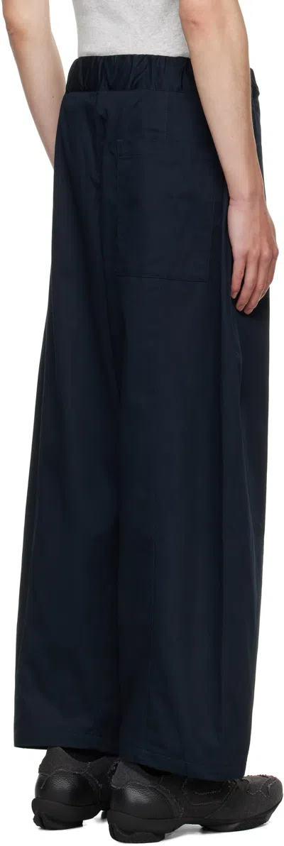 Sage Nation Navy Box Pleat Trousers In Multi